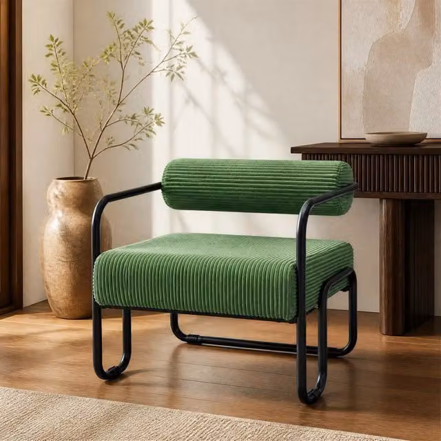 Poltrona lounge moderna in velluto a coste con struttura metallica nera 68,5×73×70,5 cm