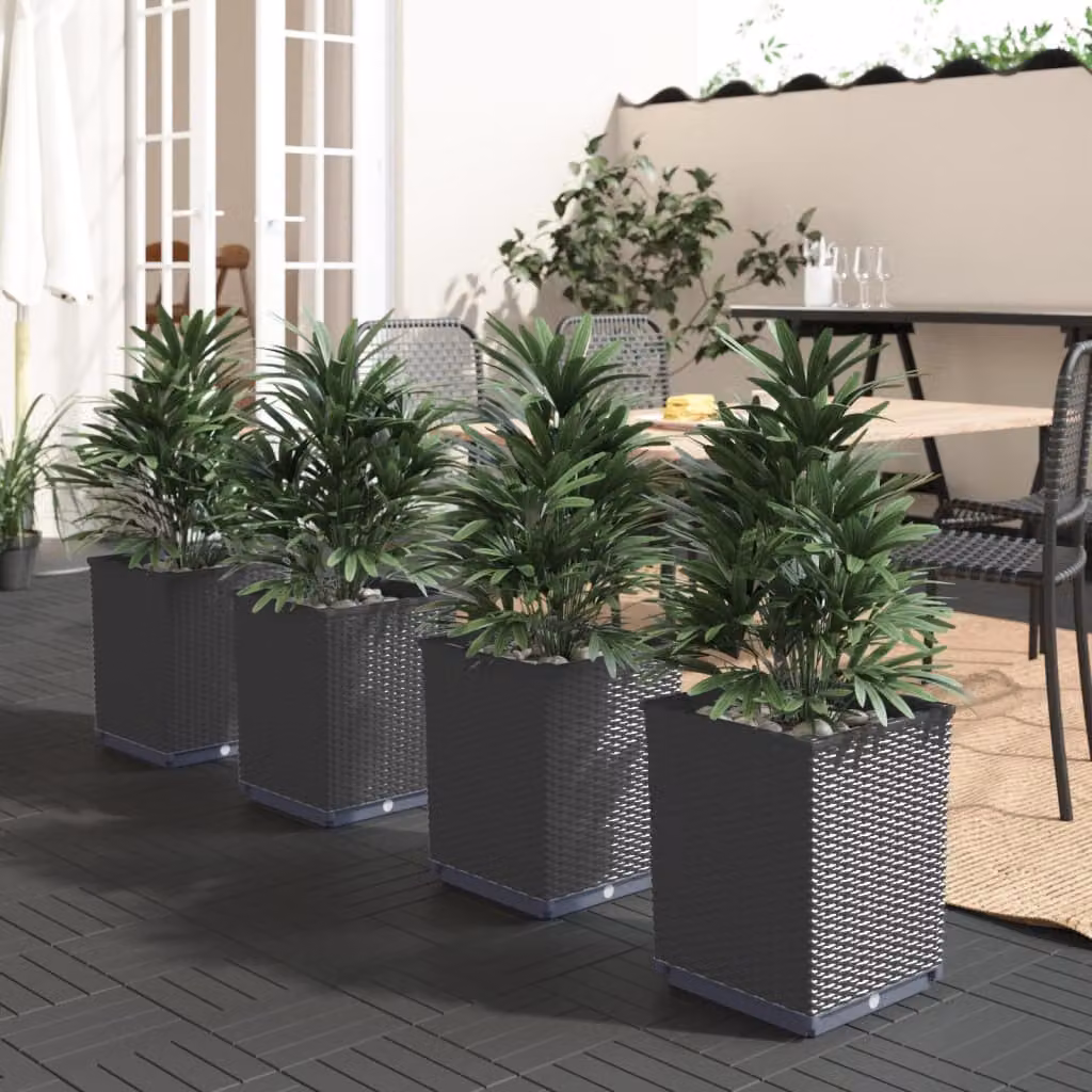 Set di 4 fioriere vidaXL in polipropilene nere, L/P/H: 30 x 30 x 37 cm