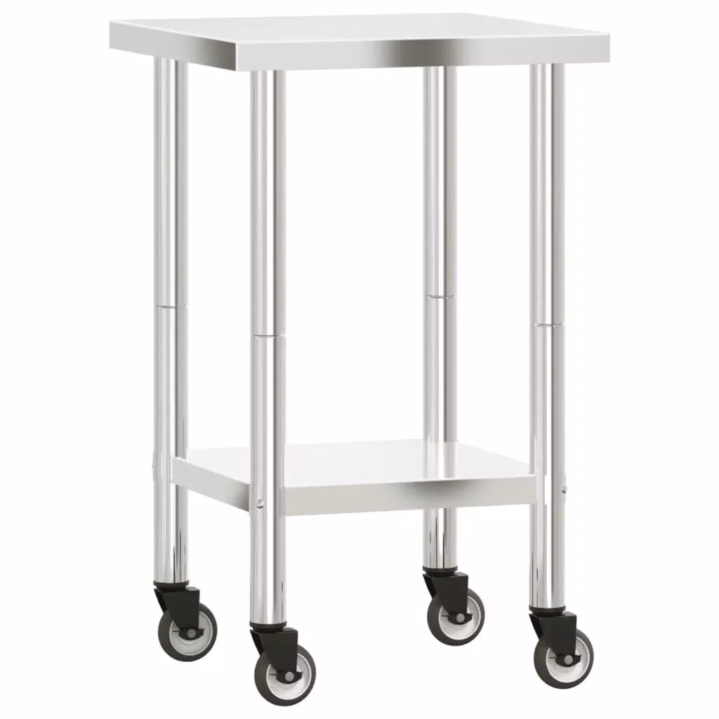 Tavolo da lavoro per cucina con ruote vidaXL in acciaio inox, colore argento, L/P/H: 55 x 55 x 85 cm – 2