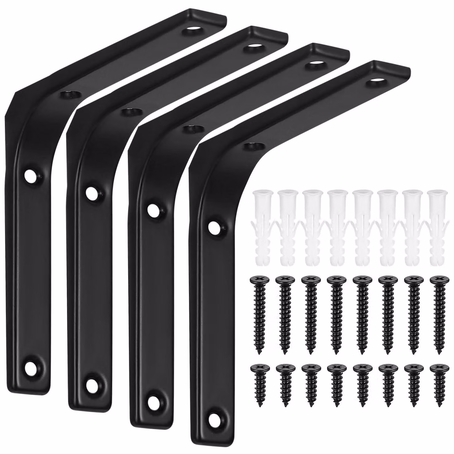 4 angolari metallici per mensole, supporti per mensole neri, 125x125 mm