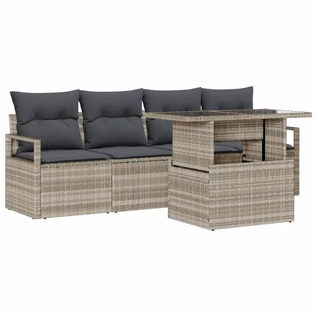 Set Divano da Giardino 5 Pezzi vidaXL Grigio con Tavolino e Cuscini in Polyrattan e Metallo – 2