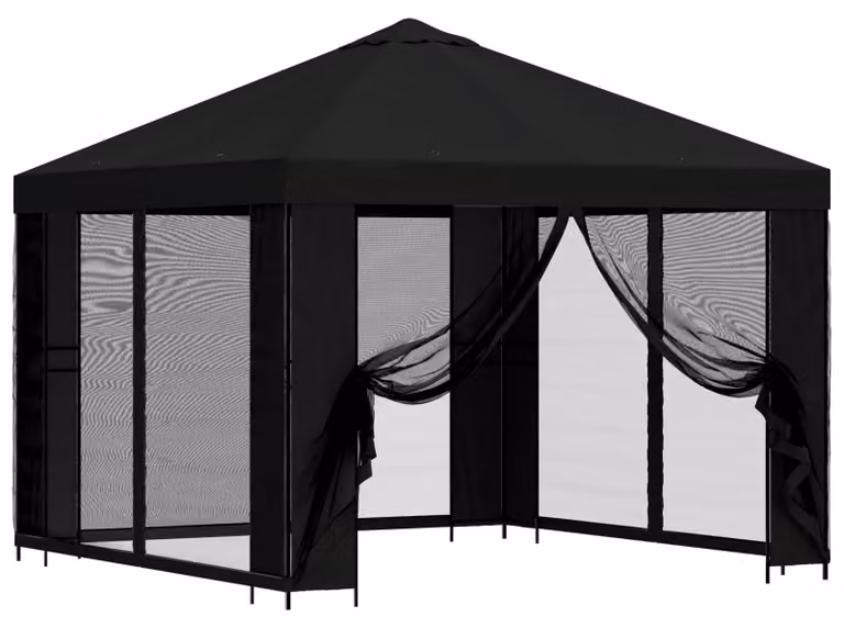 Gazebo da giardino con pareti laterali 3 x 3 m Nero