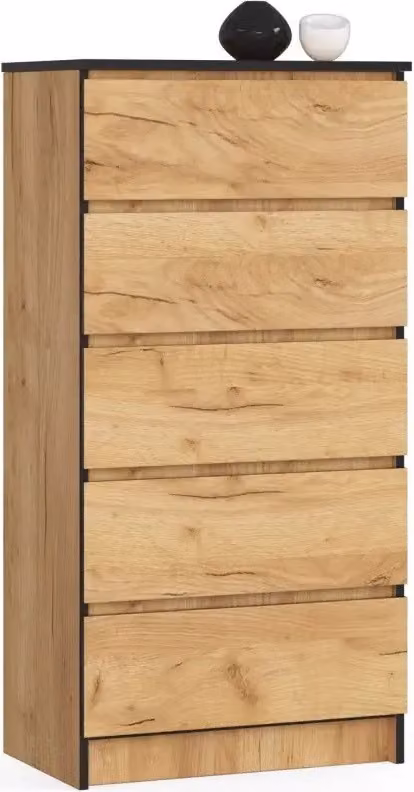 Comodino con 5 cassetti, dimensioni: 60 cm, colore: rovere "Craft", altezza: 121 cm, larghezza: 60 cm
