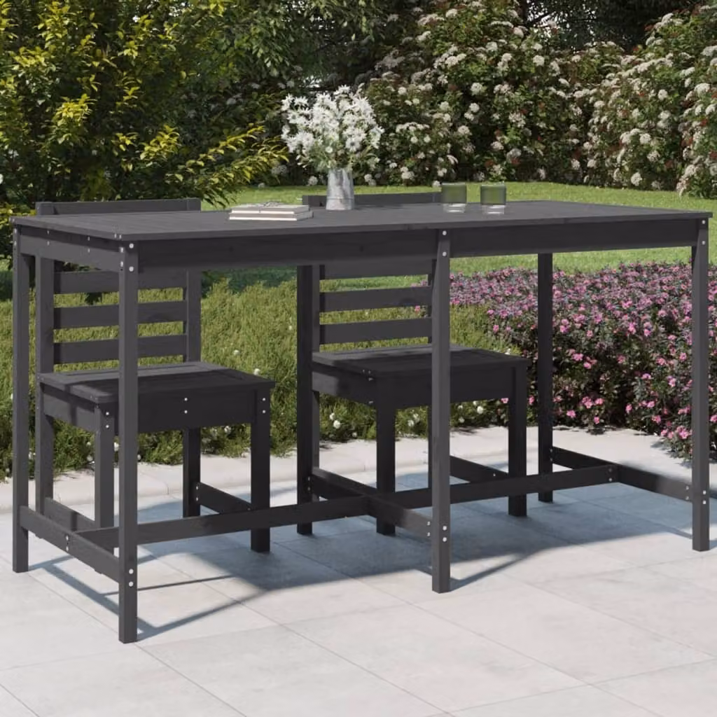 The Living Store Tavolo da giardino grigio 203,5x90x110 cm in legno di pino massiccio