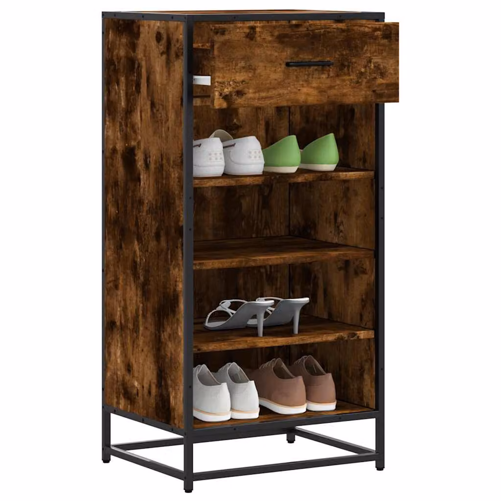 Scarpiera vidaXL in stile industriale con ante a cerniera e ripiani piatti, colore marrone, L: 48 cm, P: 38 cm, H: 97,5 cm