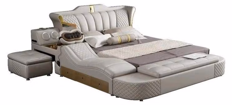 Letto multifunzionale, stile moderno, colore bianco, struttura in legno, morbido