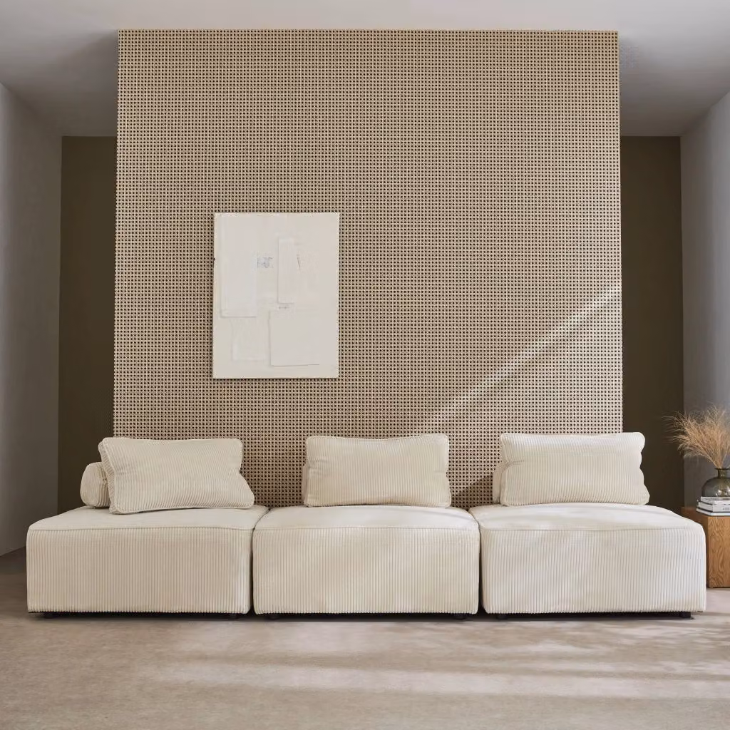 Divano modulare Sweeek in velluto beige a 3 posti con cuscini coordinati per il tuo soggiorno – 2