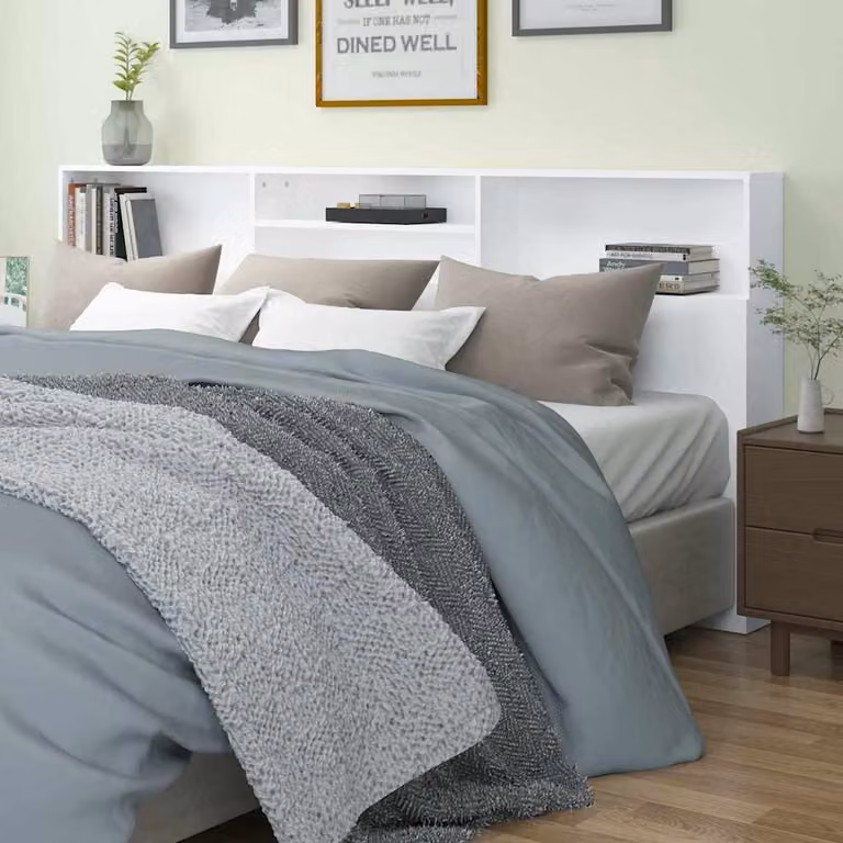 Testiera con contenitore e ripiani integrati vidaXL, colore bianco, L: 220 cm, P: 19 cm, H: 101,5 cm