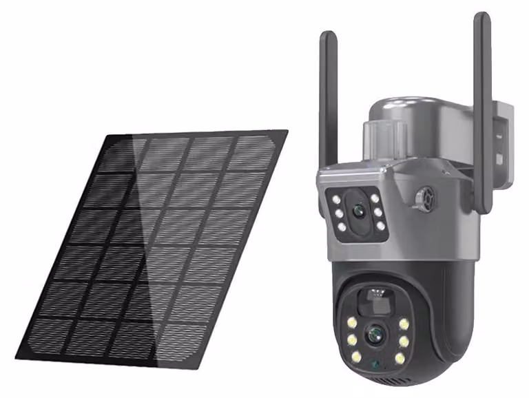 Telecamera di sicurezza, risoluzione 4K, funzionalità a doppia lente, Wi-Fi e 128G