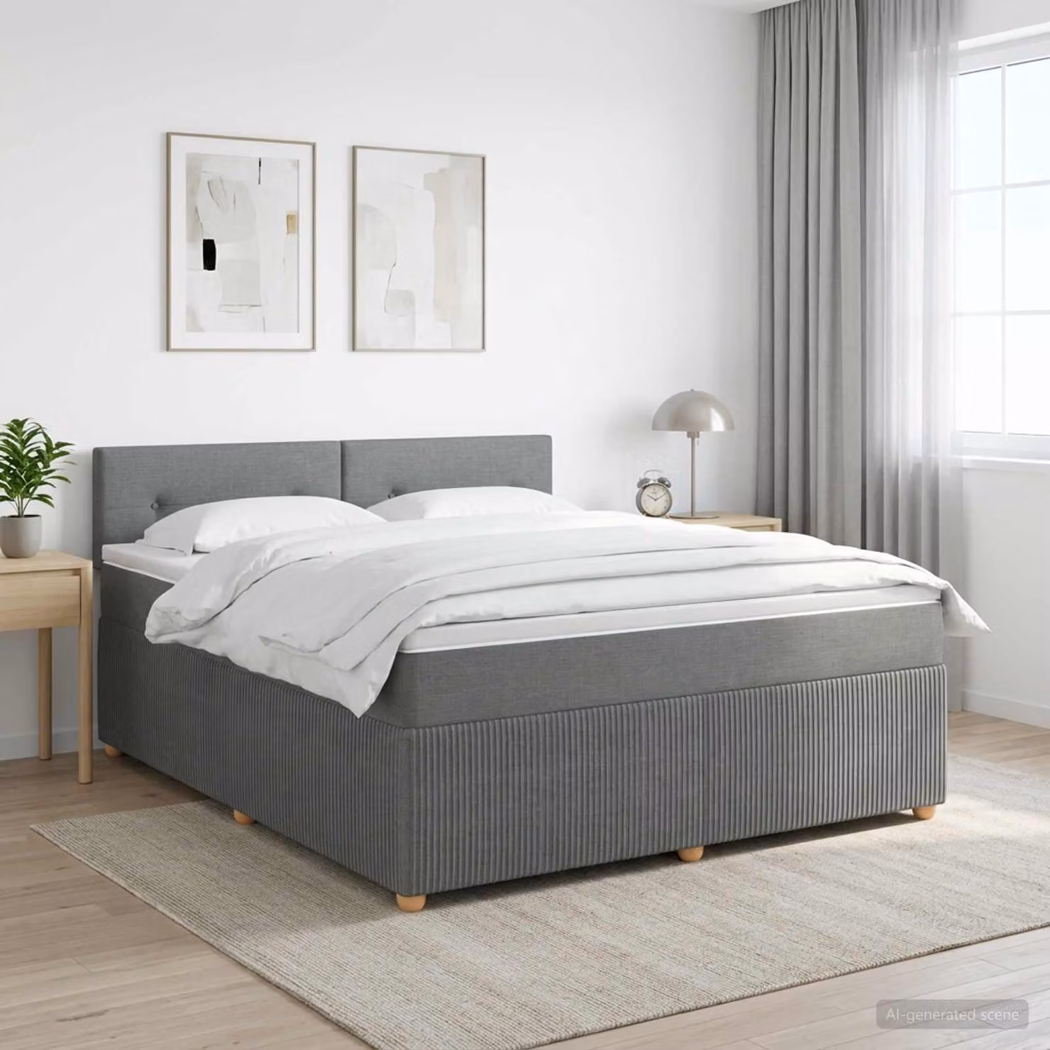 vidaXL Letto box spring con materasso a molle insacchettate Grigio e Bianco L/P: 160 x 200 cm