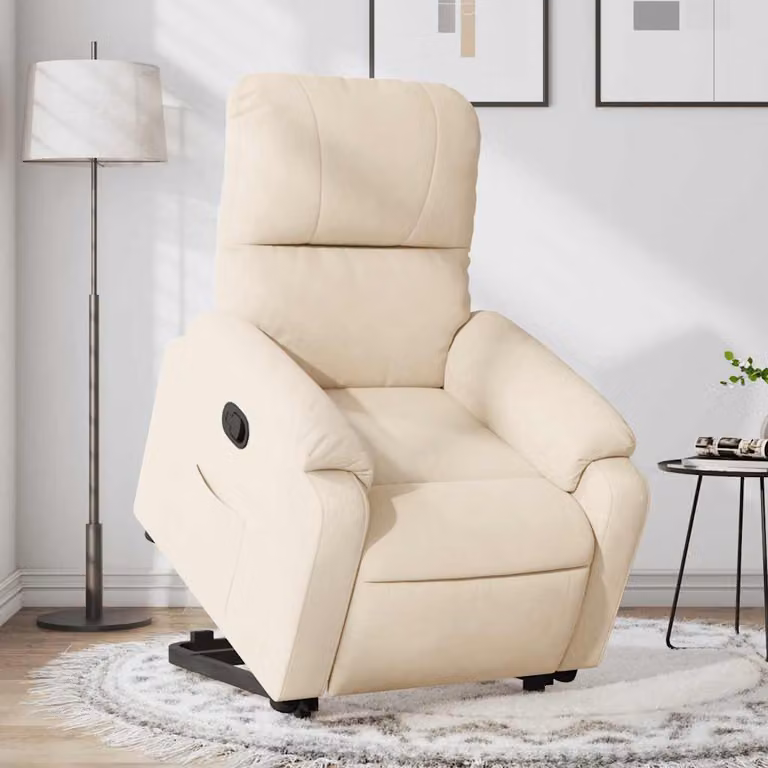 vidaXL Poltrona Alzapersona Reclinabile Beige in Tessuto Microfibra con Supporto Elettrico