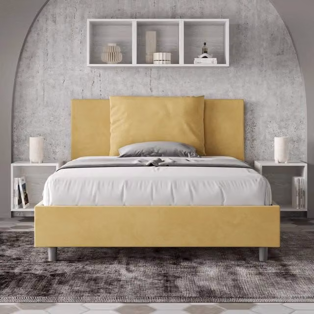 Letto una piazza e mezza contenitore Antea Ityhome imbottito in microfibra colore giallo L/P/H: 130 x 190 cm