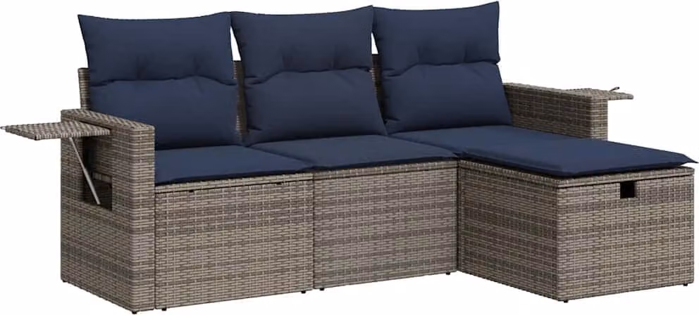 Set Divani da Giardino 4 pz con Cuscini in Polyrattan Grigio