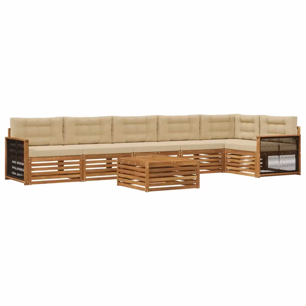Set di divani da esterno vidaXL a forma di L composto da 7 pezzi con tavolino da caffè, in legno di acacia trattato e tessuto beige – 2