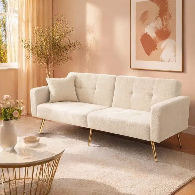 Divano letto beige 175 cm in tessuto Sherpa - schienale regolabile