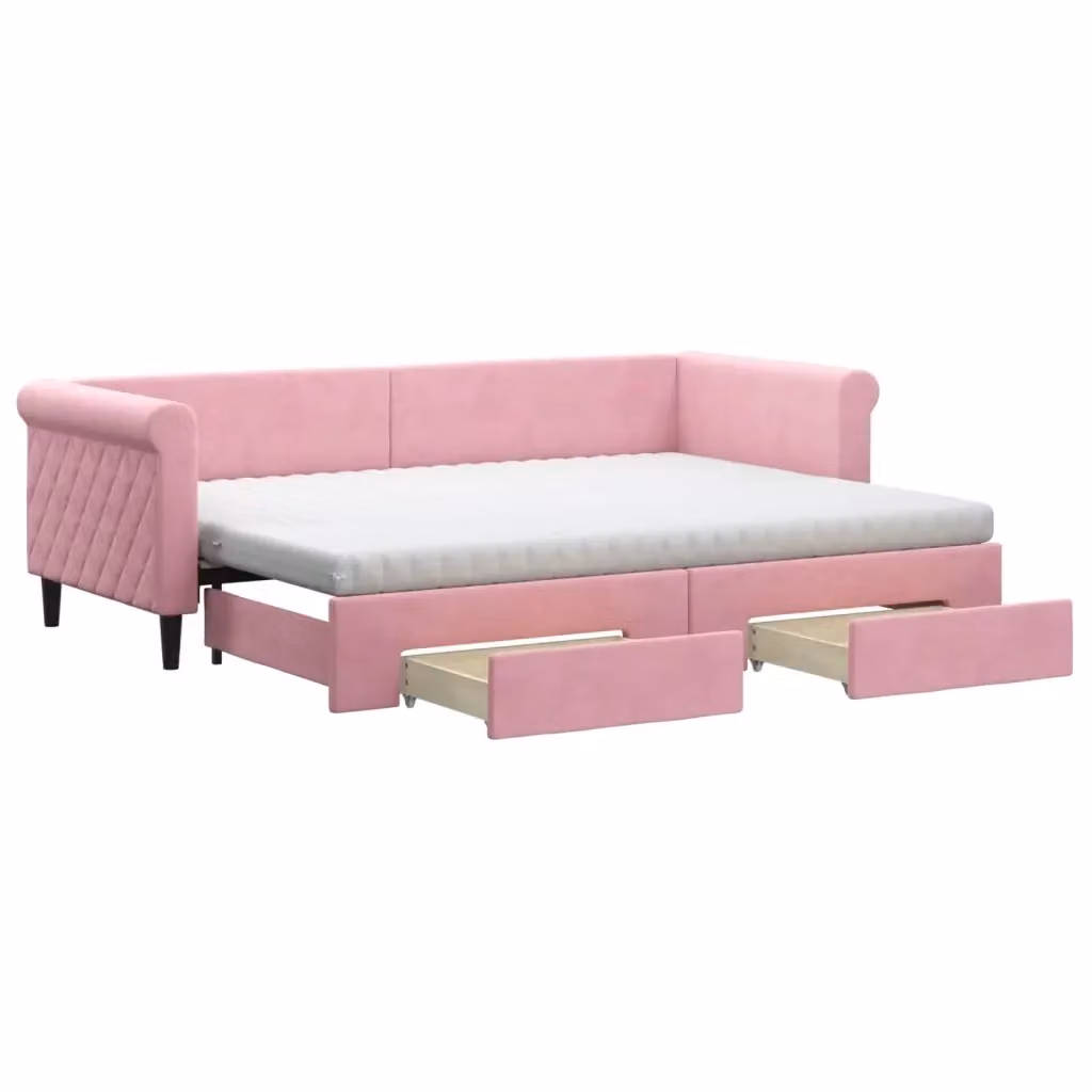 Divano Letto Estraibile con Cassetti vidaXL in Velluto Rosa L/P/H: 229 x 80 x 90 cm – 2