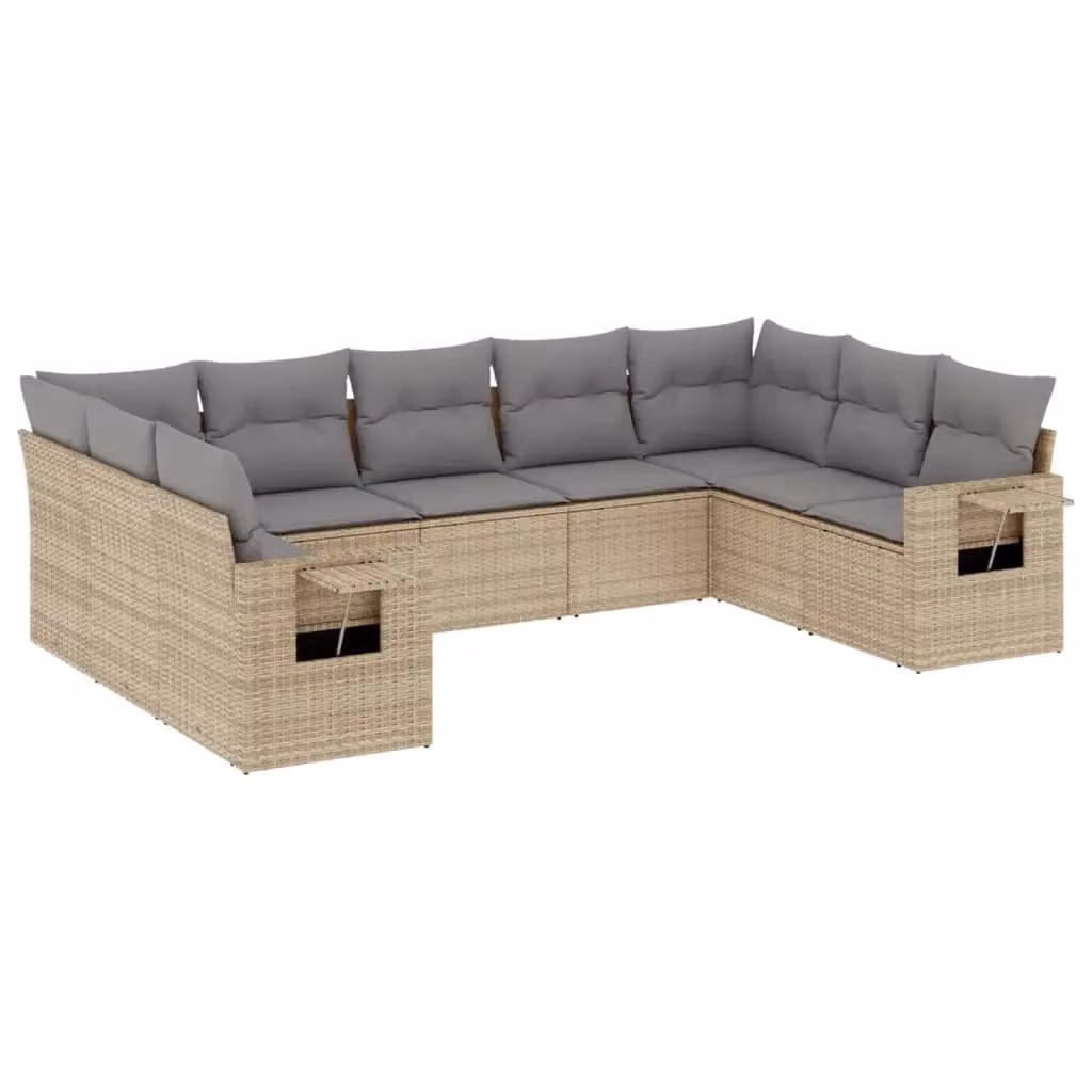 Set Divano da Giardino Moderno VIDAXL in Polyrattan Beige con 9 Pezzi e Cuscini