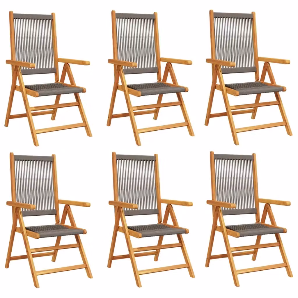 Set di 6 sedie pieghevoli reclinabili vidaXL in legno di acacia oliato e tessuto textilene, colore grigio – 2