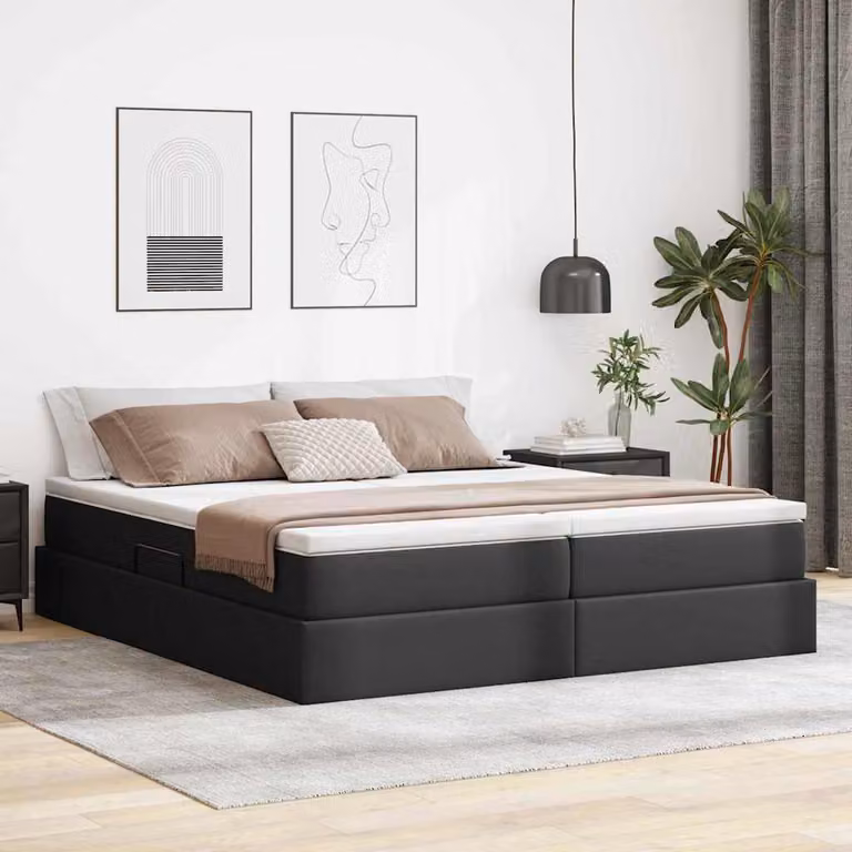 Letto con contenitore e materasso ibrido vidaXL in ecopelle nera con base sollevabile L: 180 cm, P: 200 cm, H: 280 cm