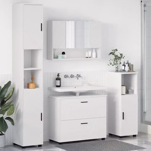Set di mobili per il bagno 4 pz Bianco 35 x 30 x 192 cm 3393043