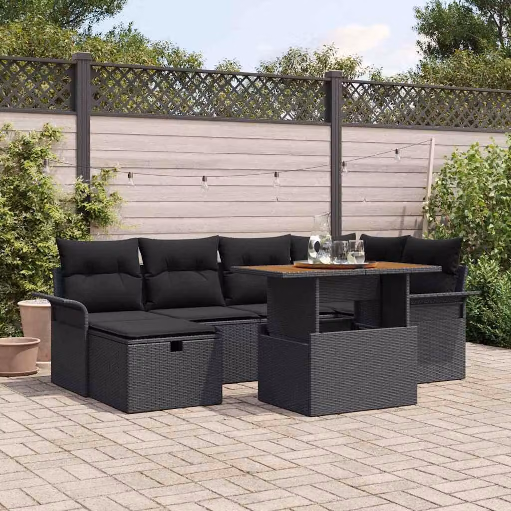 Maison Exclusive - Set da giardino composto da 7 pezzi, divano, in rattan sintetico nero