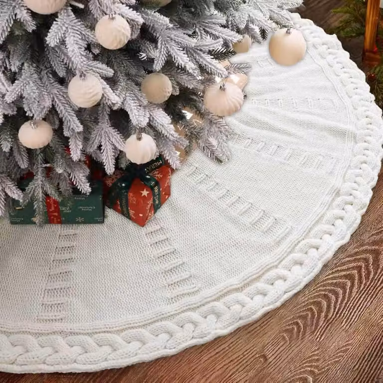 Copri albero di Natale, lavorato a maglia, bianco, 91 cm