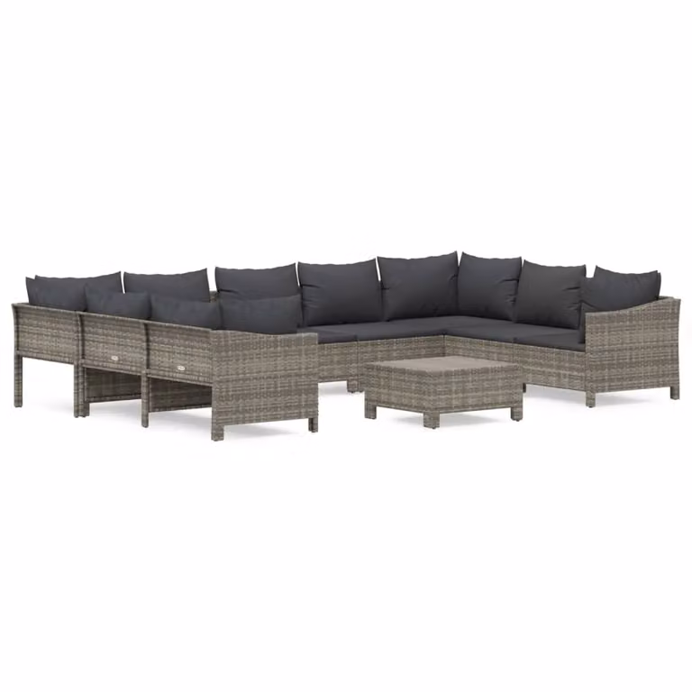 Set Divani da Giardino 10 pz con Cuscini in Polyrattan Grigio