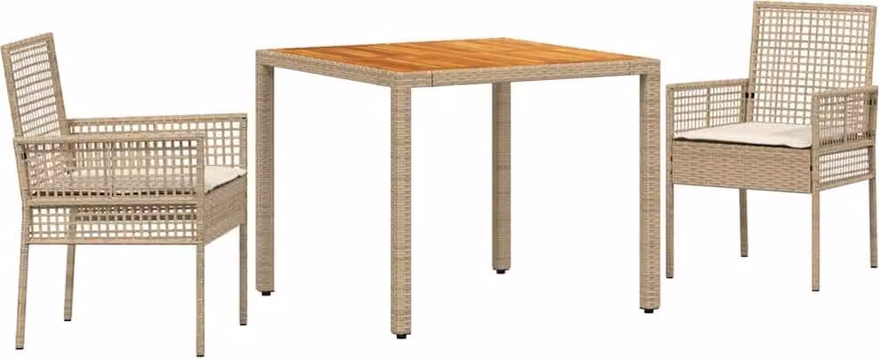 Set da Pranzo per Giardino 3 pcs Beige polyrattan