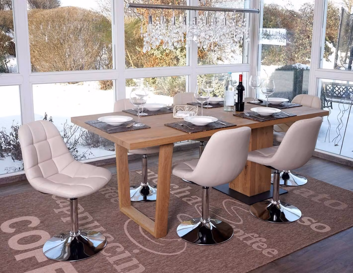 Set da 6 sedie da pranzo MCW-A60, sedia girevole, cromata ~ Pelle finta color crema