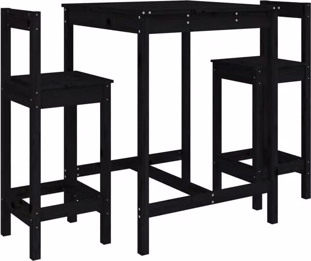 Set Bar da Giardino 3 pz | Set Salotto da Giardino Nero in Legno Massello di Pino
