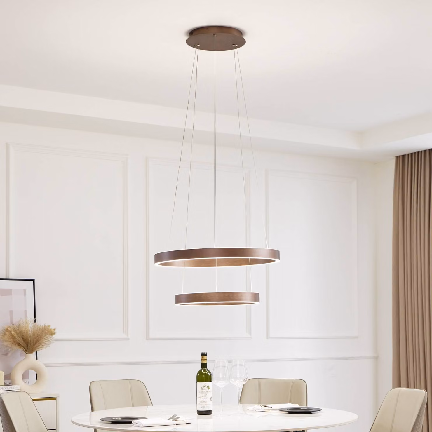 Lucande Smart LED lampada a sospensione Yonam, caffè, 2 luci, Tuya Yonam Lucande, dimmerabile, Marrone / Ruggine, Soggiorno / Sala da pranzo, Alluminio, Moderno