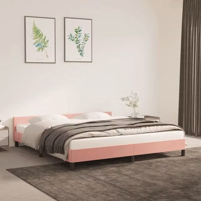 Letto con Testiera in Velluto Rosa vidaXL L/P: 160 x 200 cm