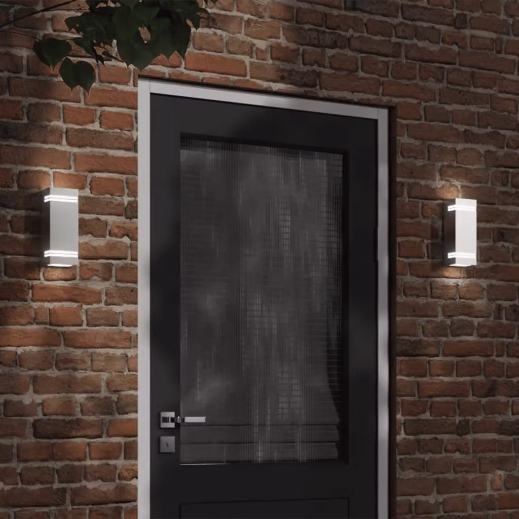 Set di 2 applique da esterno vidaXL in acciaio inossidabile argento con design moderno a parete per giardino e IP44