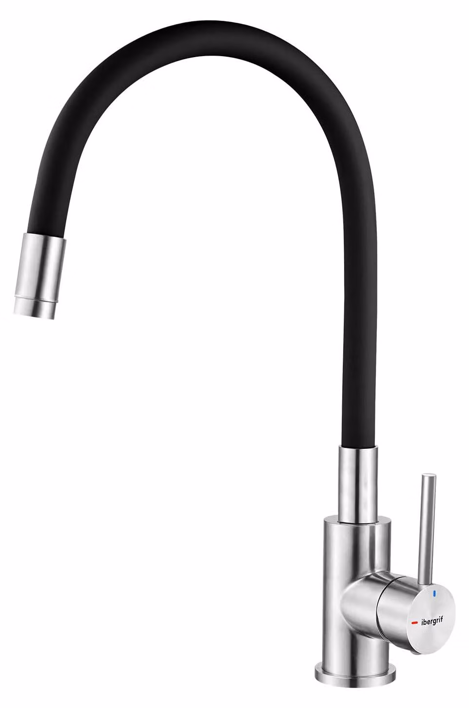 Rubinetto da cucina con rotazione a 360°, tubo flessibile in silicone nero, acciaio inossidabile