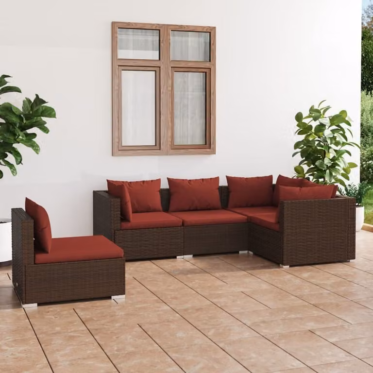 Maison Exclusive - Set da giardino da 5 pezzi con cuscini in polyrattan marrone