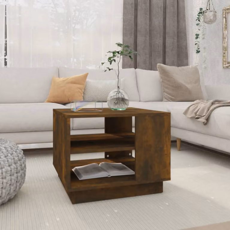 The Living Store tavolino in rovere fumé 55x55x43 cm materiale a base di legno