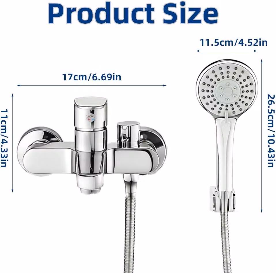 Set di rubinetto e doccetta per vasca da bagno, in ottone, da montare a parete, con 3 funzioni, diametro 150 mm, per bagno