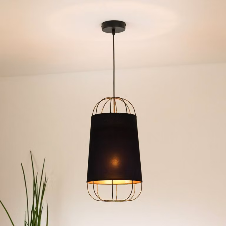 Lampada a sospensione Lantern Duolla, dimmerabile, Nero, Soggiorno / Sala da pranzo, Tessuto / Stoffa / Seta, Lampada a sospensione
