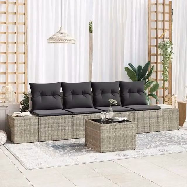Set di divani 5 pz Grigio chiaro polyrattan 3346932