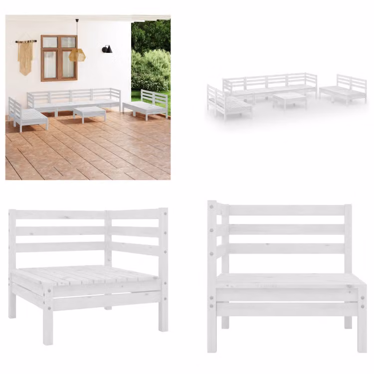 vidaXL 9 pezzi set da giardino in pino massiccio bianco - set da giardino - set da giardino - set da giardino - set da salotto