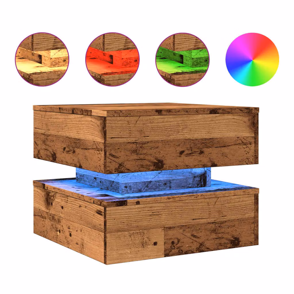 Tavolino da Salotto con Luci LED Legno Antico 50x50x40 cm