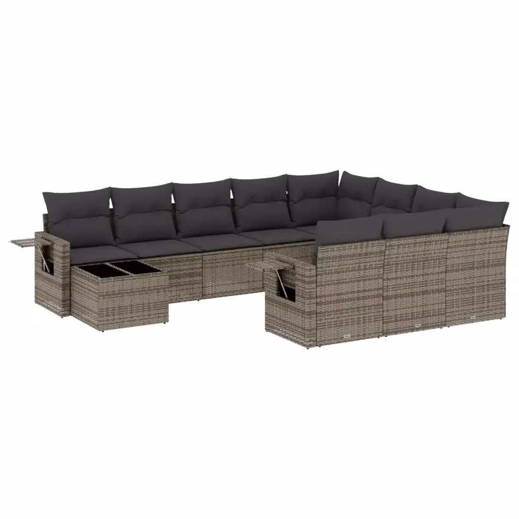 vidaXL Set Divani da Giardino 11 pz in Polyrattan Grigio con Cuscini e Tavolino – 2