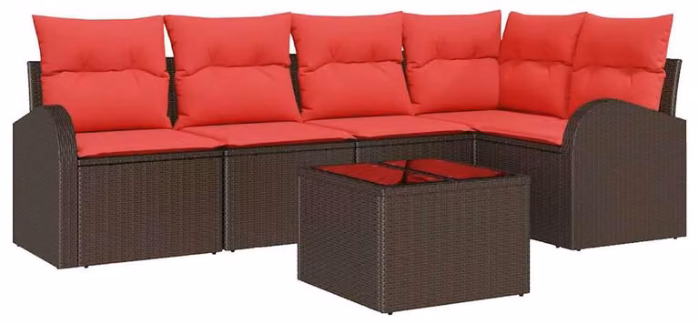 Set Divano da Giardino 6 pcs Marrone e Rosso polyrattan