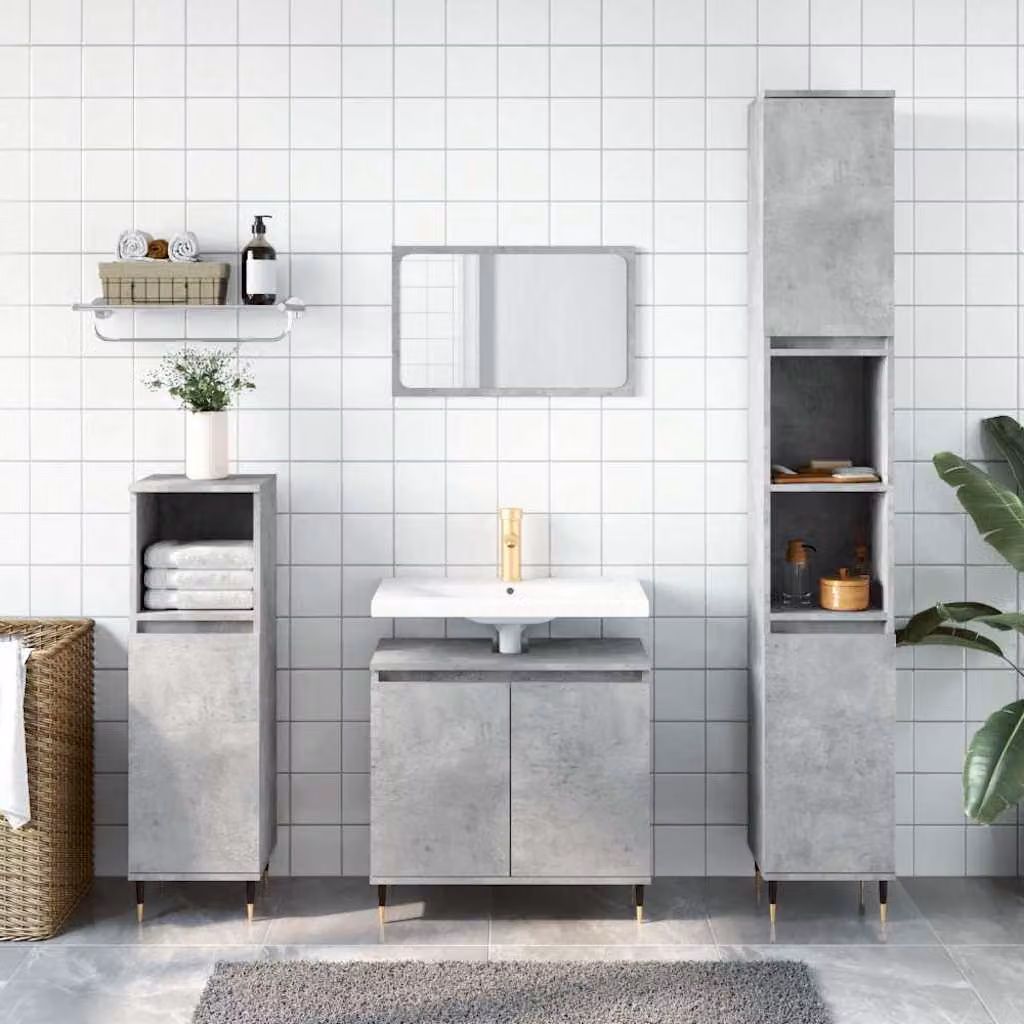 Armadietto da bagno industriale vidaXL in legno e metallo grigio L: 58 cm, P: 33 cm, H: 60 cm