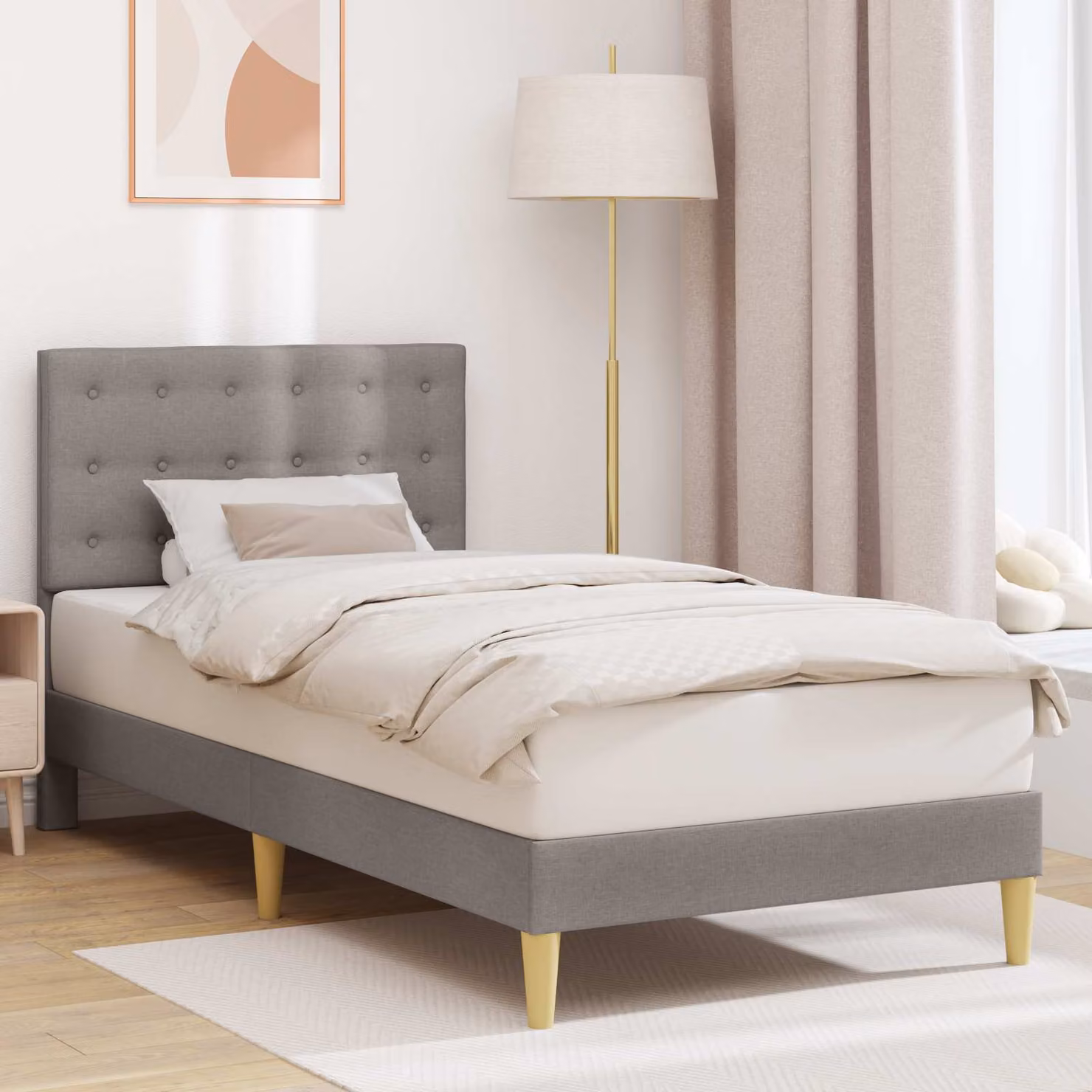 Struttura del letto con testiera vidaXL in tessuto beige e grigio, L/P: 100 x 200 cm