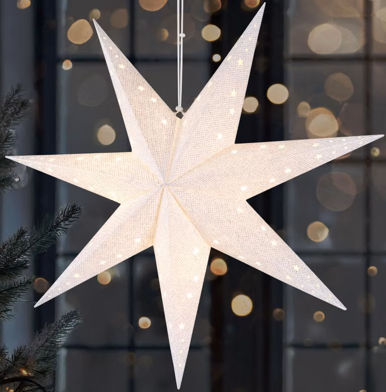 Stella di Natale LED, 60 cm, in carta, con 7 punte, effetto 3D, alimentata a batteria, bianca