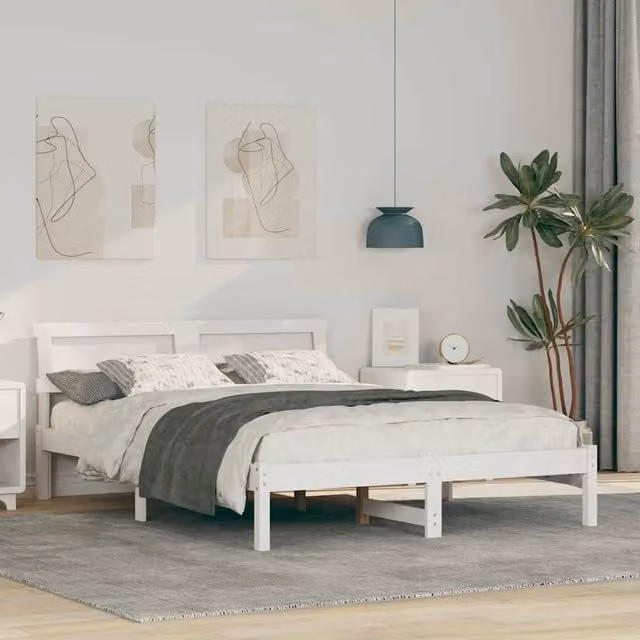 Struttura del letto Bianco 135 x 190 cm Pino massello 872828