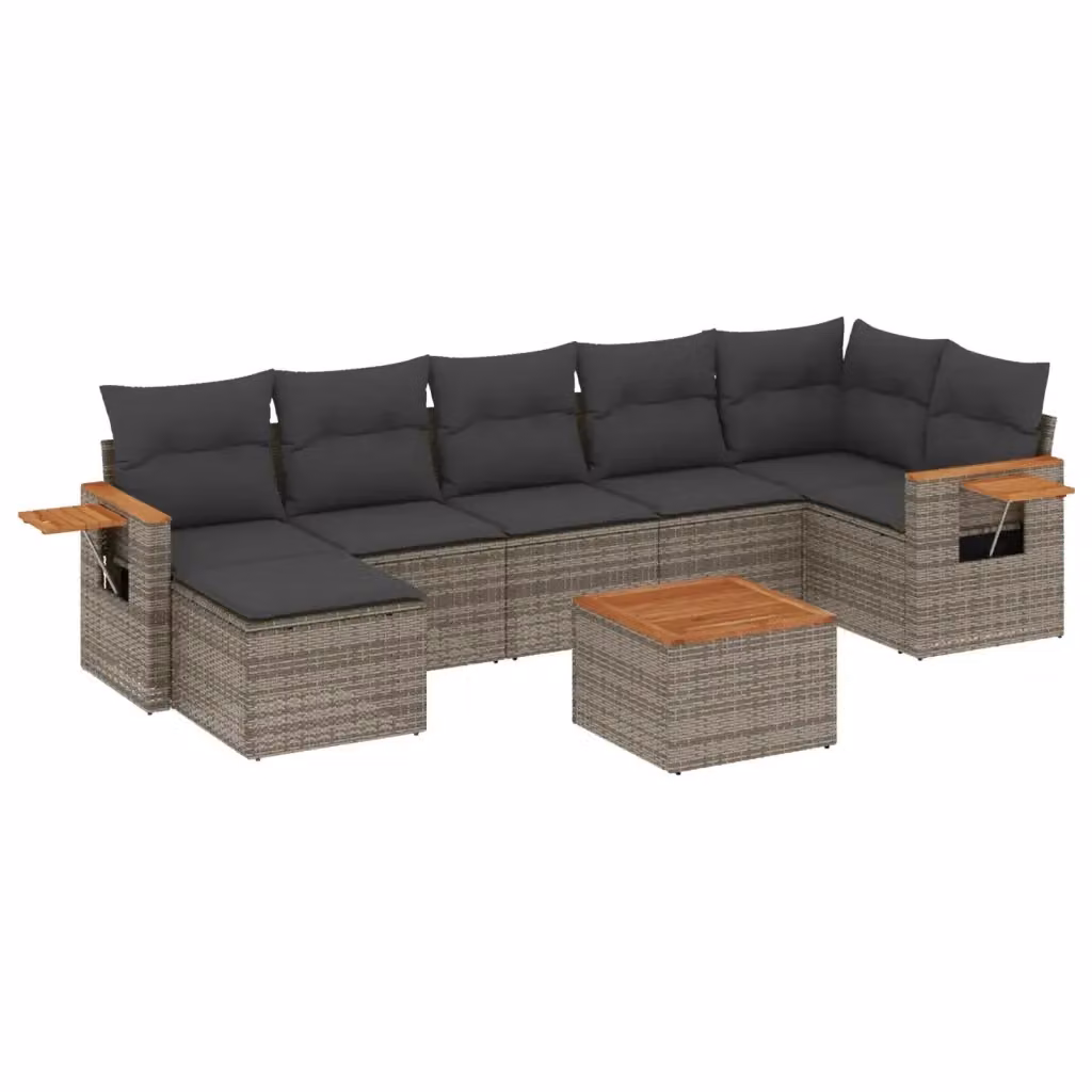 vidaXL Set Divano da Giardino a L 8 pz in Polyrattan Grigio con Cuscini e Tavolino – 2