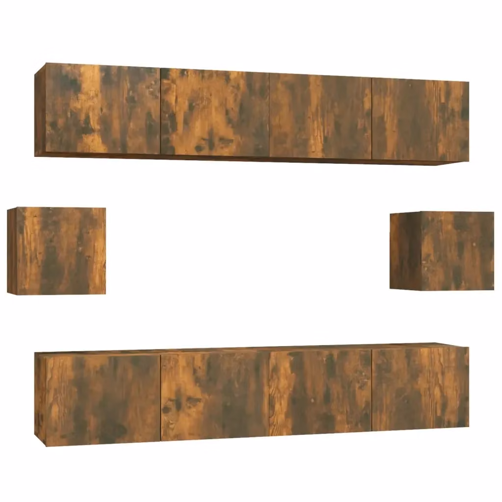 Set di mobili porta TV da 6 pezzi vidaXL in legno multistrato color rovere marrone per soggiorno con montaggio a parete – 2