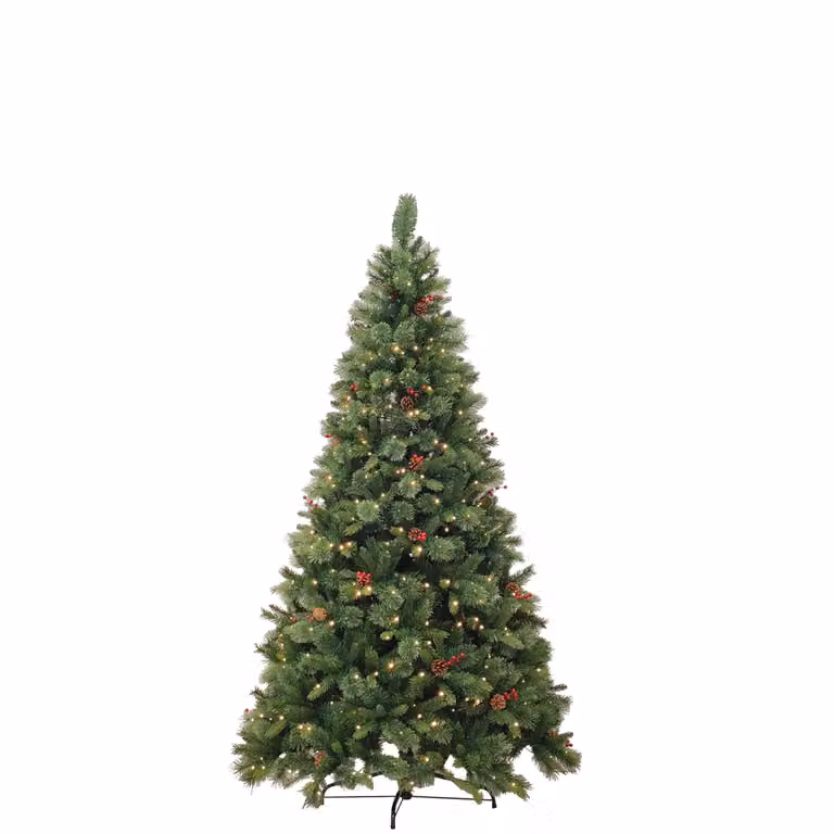 Albero di Natale Luminoso Sirino DICTROLUX Verde con 350 LED Bianco Caldo, Pigne e Bacche, H 180 cm, Diametro alla base: 102 cm